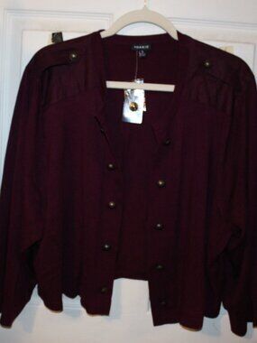 NWT Torrid 3/4 sleeve, military shrug burgundy 5X(28W)